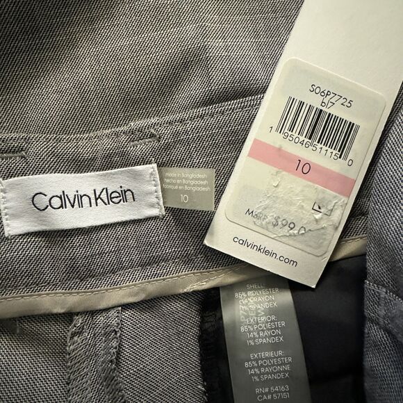 Calvin Klein SZ 10 Career Pants Pockets Mid-Rise Zip-Fly Flat Front Grey New - Picture 6 of 8